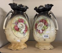 A pair of Victorian/Edwardian floral vases