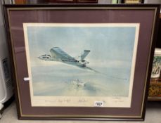 A framed and glazed signed print of Fifty Squadron Vulcan Tanker by Erich Day 1984.