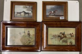 2 Pairs of framed & glazed horse pictures including 1 pair of hunting scenes, the other pair of
