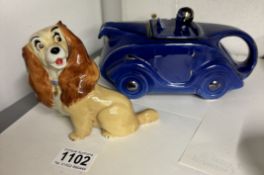 A Wade lady blow up & A vintage Sadler racing car teapot