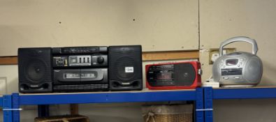 A Panasonic boom box, Sanyo radio cassette recorder & a CD player (No leads)