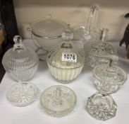 A quantity of glass items including powder, puff jars etc