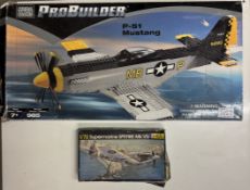 A Heller Spitfire model kit & A Mega Bloks Mustang set