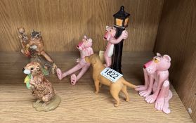 3 pink Panther collectors figures, A Beswick dog & A Wade Texas 1999 The Prairie dog