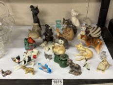 A good lot of cut glass figures including Goebel