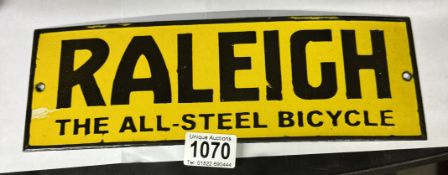 A reproduction Raleigh The All Steel Bicycle enamel sign 30.5 x 10cm