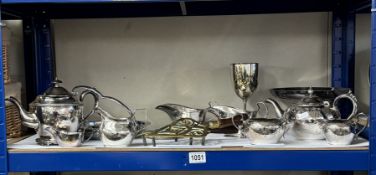 A quantity of silver plate items including tea set