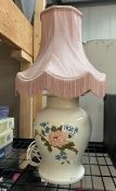 A floral design porcelain table lamp with shade signed B.Baxter