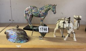 A The Trail Of The Painted Ponies ornament & 2 New Zealand Paua shell ornaments featuring Kiwi bird