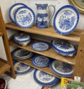 A quantity of blue and white dinner ware including Spode