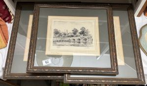 3 oak framed engravings, scenes of old streets and bridge