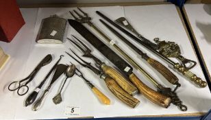 Early 20c carving knives/forks and sharpener etc