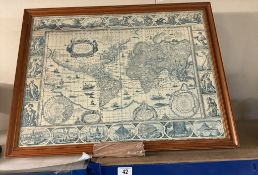 A glazed print of an early map of the world