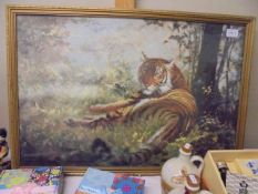 A framed and glazed study of a tiger.