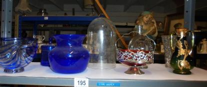 A mixed lot of vintage glass ware including glass dome.