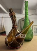 A Glass bobble vase & amber glass Spanish Porron wine decanter