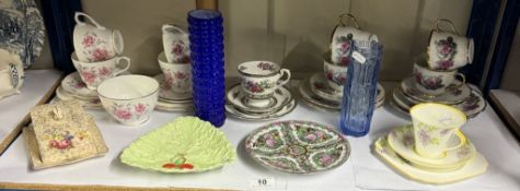 A quantity of tea sets, cups and saucers, Carlton Ware dish, White friars style vase etc