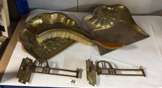 2 brass crumb trays, brush etc