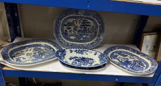 A quantity of blue and white meat platters etc
