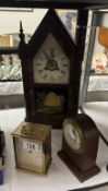 An early 20th century American mantle clock, a carriage clock & 1 other