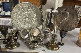A good selection of silver plate including trays, candlesticks etc