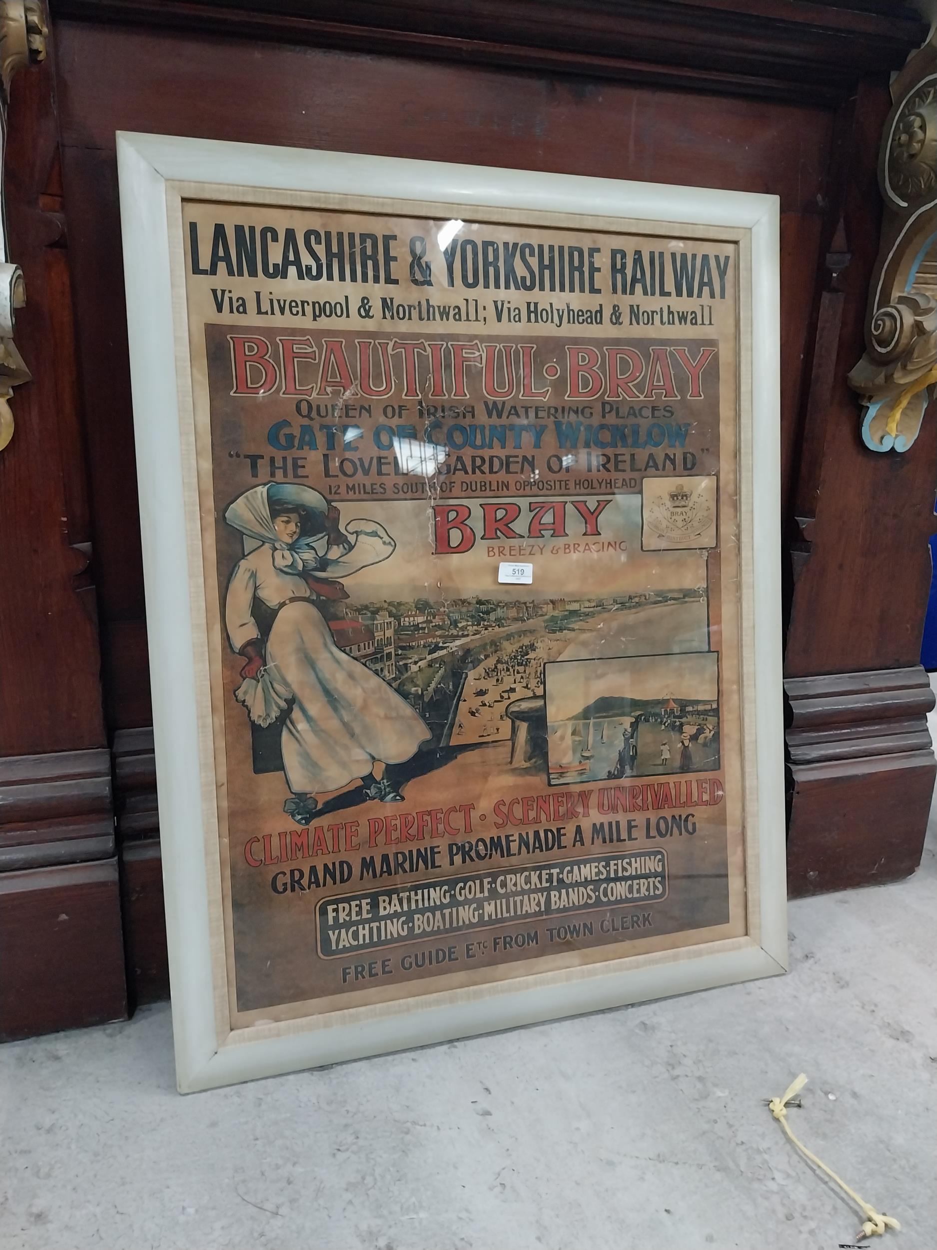 Framed original Lancashire and Yorkshire Railways Beautiful Bray The Garden of Ireland advertising