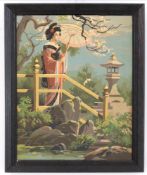 Painting "LANDSCAPE WITH GEISHA". Signed R. NESCH