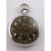 A WWII period Military Issue pocket watch, black dial with luminous hands and quarters, marked 