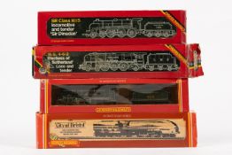 4 Hornby OO tender locomotives. An SR N15 class 4-6-0 