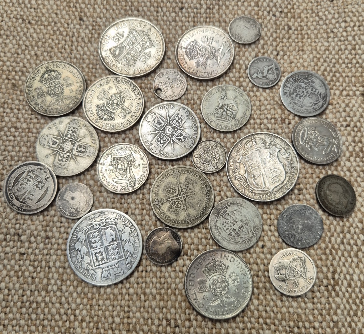 A small group of assorted silver GB coins
