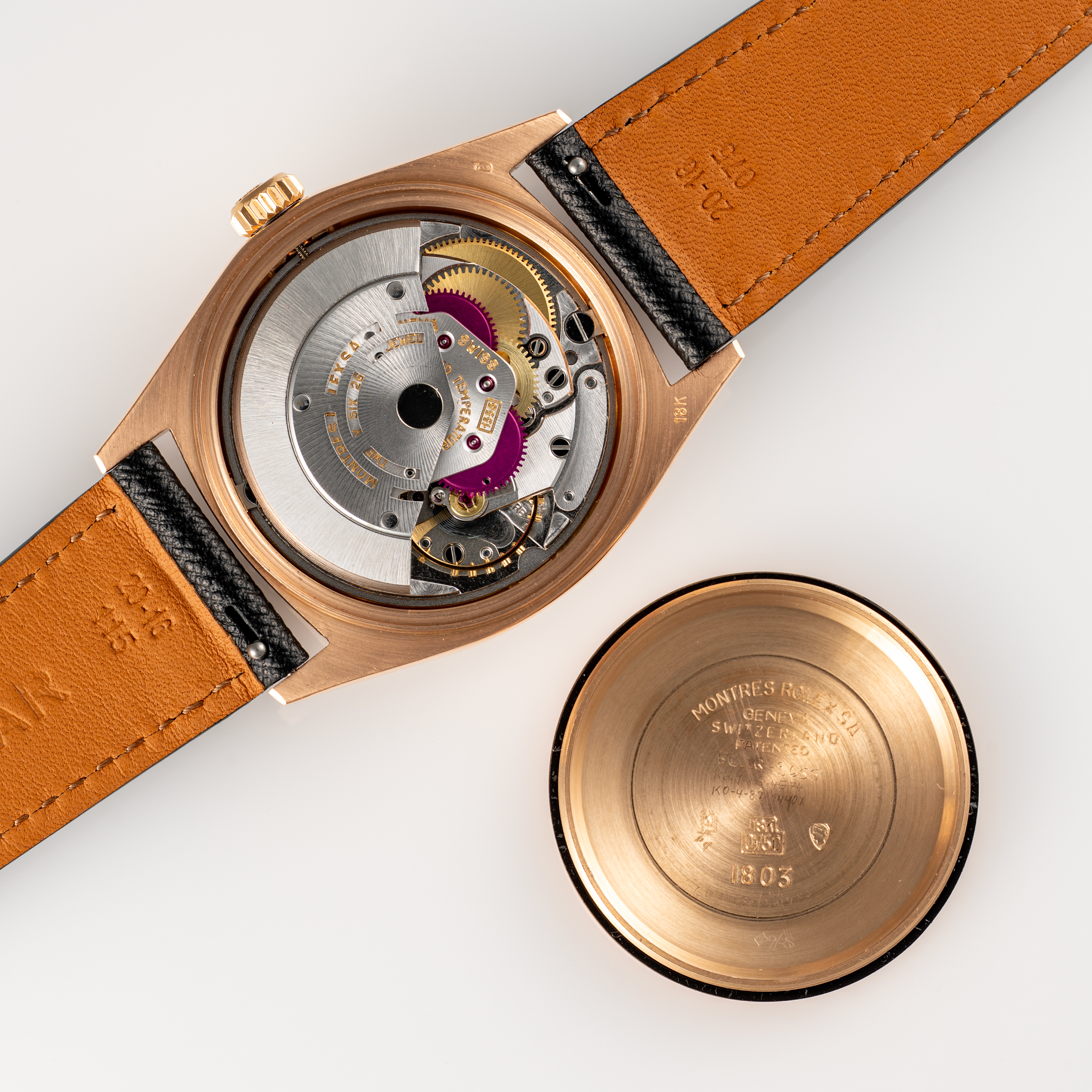 A GENTLEMAN'S SIZE 18K SOLID ROSE GOLD ROLEX OYSTER PERPETUAL DAY DATE WRIST WATCH CIRCA 1971, - Image 8 of 8