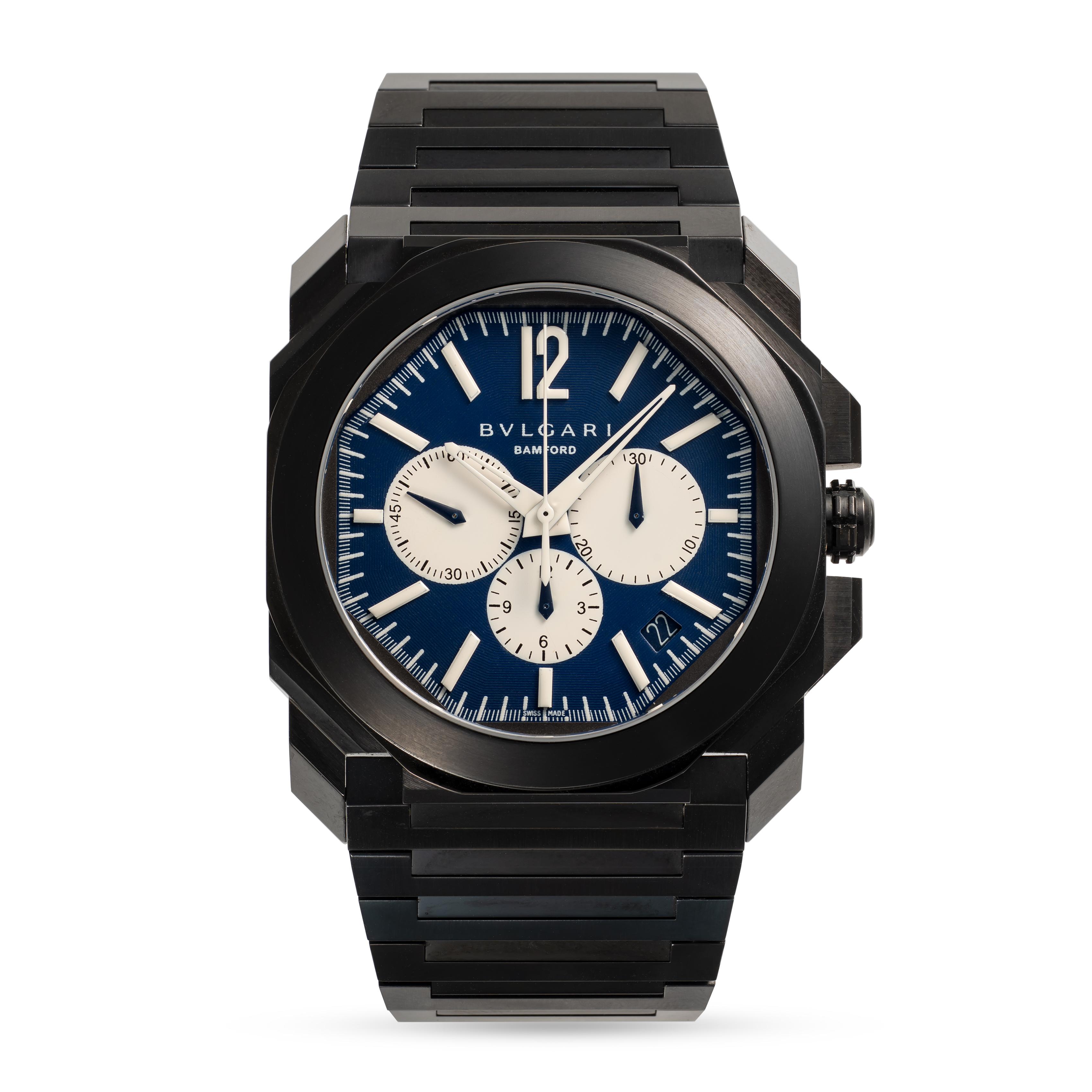 A GENTLEMAN'S SIZE PVD COATED STAINLESS STEEL BAMFORD BULGARI OCTO AUTOMATIC CHRONOGRAPH BRACELET - Image 3 of 9