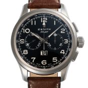 A GENTLEMAN'S SIZE STAINLESS STEEL ZENITH PILOT BIG DATE EL PRIMERO AUTOMATIC CHRONOGRAPH WRIST