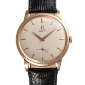 A GENTLEMAN'S SIZE 18K SOLID ROSE GOLD OMEGA AUTOMATIC WRIST WATCH CIRCA 1950, REF. 2617 Movement: