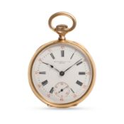 A SMALL SIZED 18K SOLID GOLD PATEK PHILIPPE & CO POCKET / FOB WATCH CIRCA 1900, WHITE ENAMEL DIAL