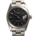A GENTLEMAN'S SIZE STAINLESS STEEL ROLEX OYSTER PERPETUAL DATE BRACELET WATCH DATED 1965, REF.