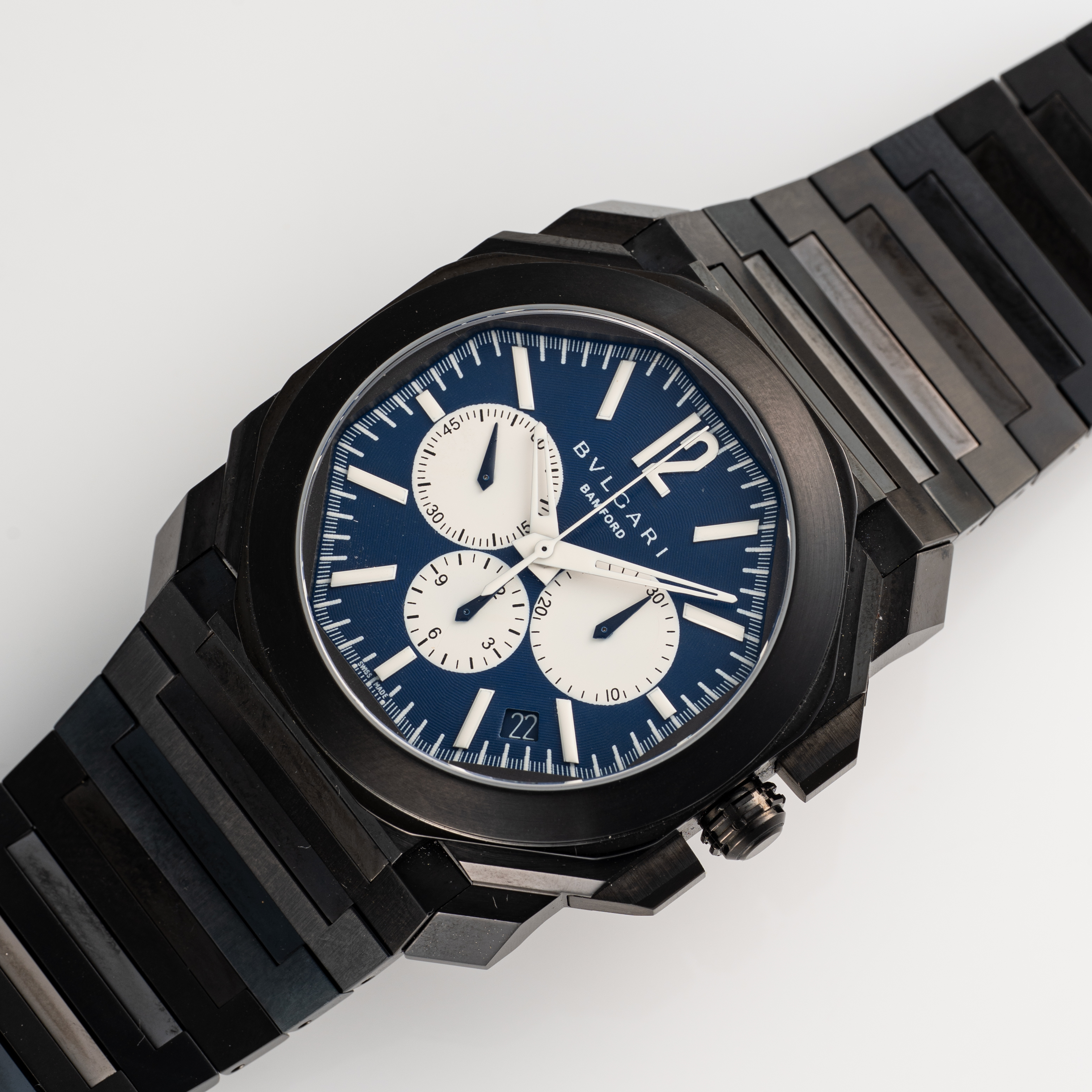 A GENTLEMAN'S SIZE PVD COATED STAINLESS STEEL BAMFORD BULGARI OCTO AUTOMATIC CHRONOGRAPH BRACELET - Image 5 of 9