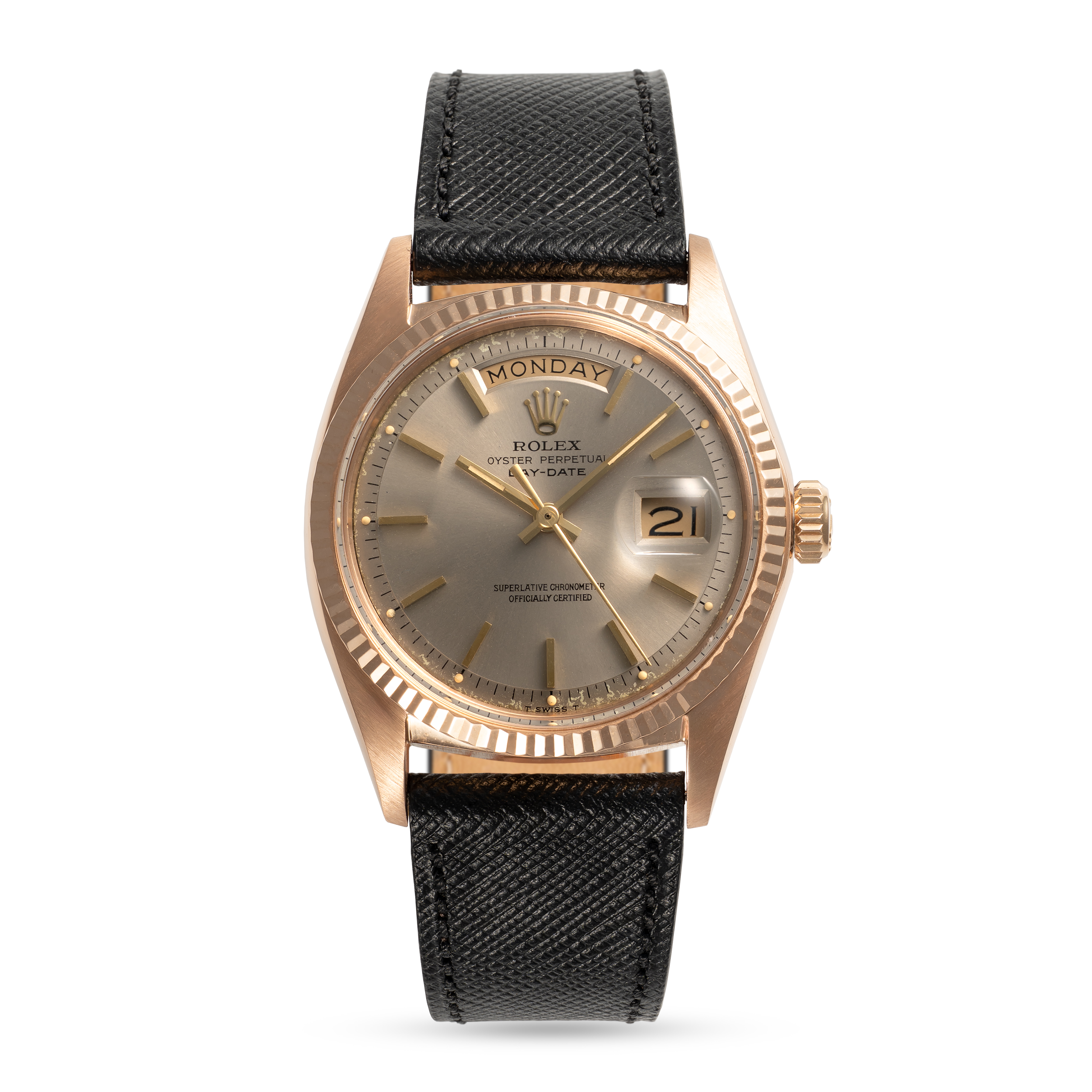A GENTLEMAN'S SIZE 18K SOLID ROSE GOLD ROLEX OYSTER PERPETUAL DAY DATE WRIST WATCH CIRCA 1971, - Image 2 of 8