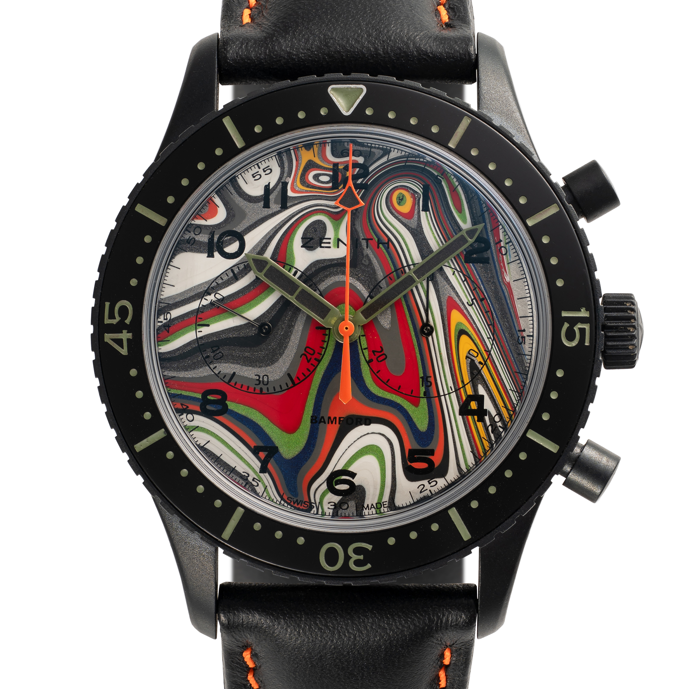 A RARE GENTLEMAN'S SIZE PVD COATED STAINLESS STEEL BAMFORD X BLACK BADGER ZENITH CHRONOMETRO TIPO CP