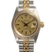 A LADY'S STEEL & GOLD ROLEX TUDOR PRINCESS OYSTERDATE BRACELET WATCH CIRCA 1977, REF. 92413