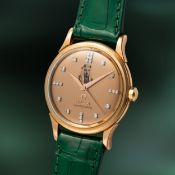 A FINE & RARE GENTLEMAN'S SIZE 18K SOLID ROSE GOLD OMEGA CONSTELLATION CHRONOMETER AUTOMATIC WRIST