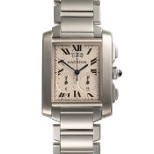 A GENTLEMAN'S SIZE STAINLESS STEEL CARTIER TANK FRANCAISE CHRONO FLEX CHRONOGRAPH BRACELET WATCH