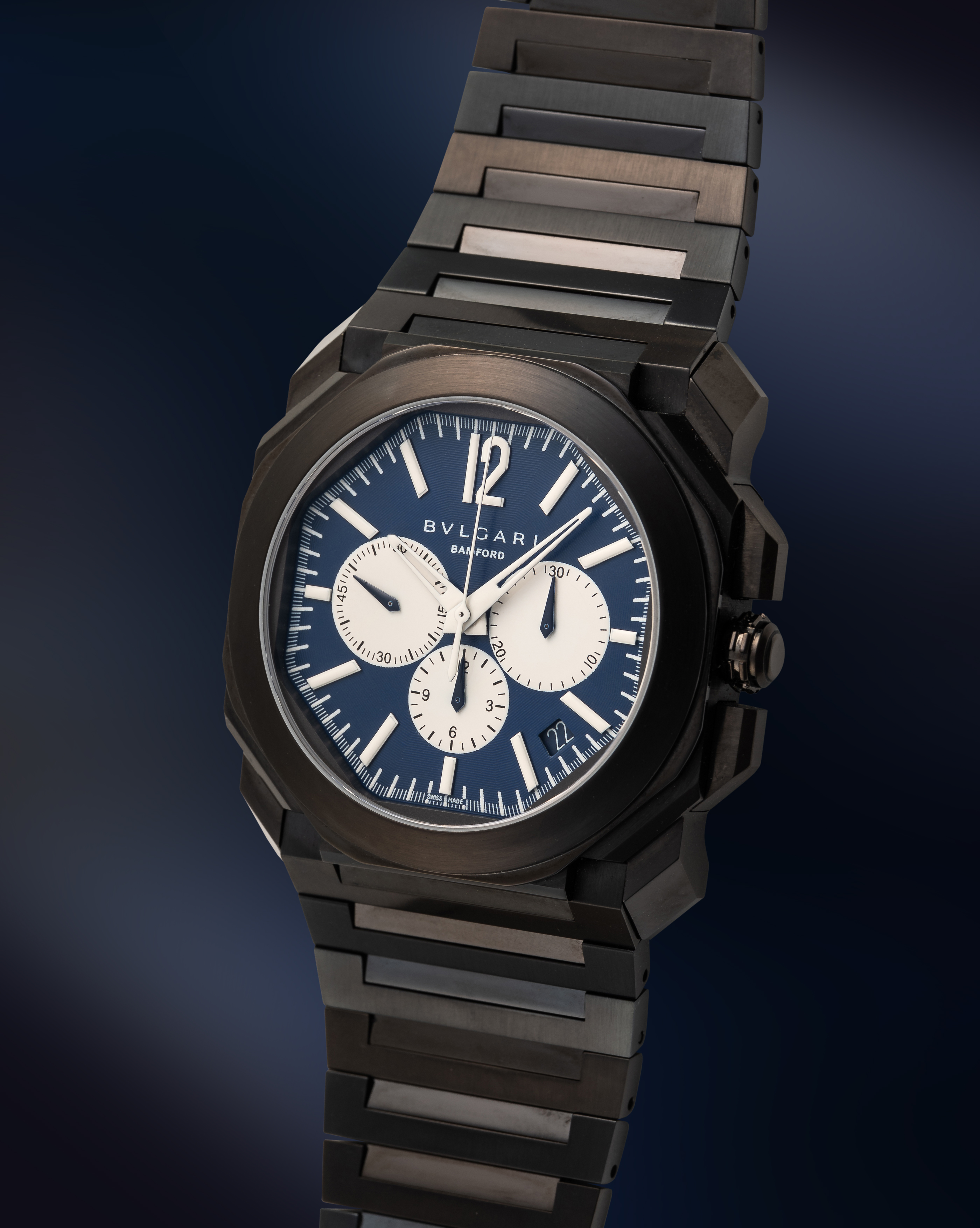 A GENTLEMAN'S SIZE PVD COATED STAINLESS STEEL BAMFORD BULGARI OCTO AUTOMATIC CHRONOGRAPH BRACELET - Image 2 of 9