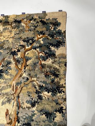 A FRENCH VERDURE TAPESTRY LATE 19TH / EARLY 20TH CENTURY woven in wool, depicting a rural scene with - Image 3 of 11