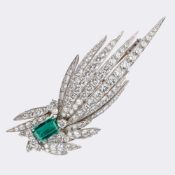 Juwelier Wilm . Exzellente Vintage Smaragd Diamant Blüten-Brosche.