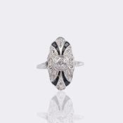 Art-déco Diamant Onyx Ring.