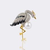 Perl Diamant Brosche 'Flamingo'.