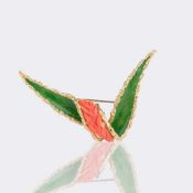 Juwelier Wilm . Vintage Emaille Koralle Brosche.