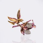 Vintage Rubin Diamant Brosche 'Oiseau avec escargot'.