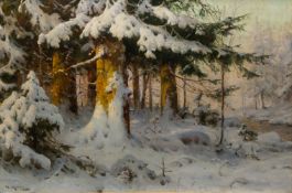 Walter Moras (Berlin 1856 - Berlin 1925). Winterwald in der Morgensonne.